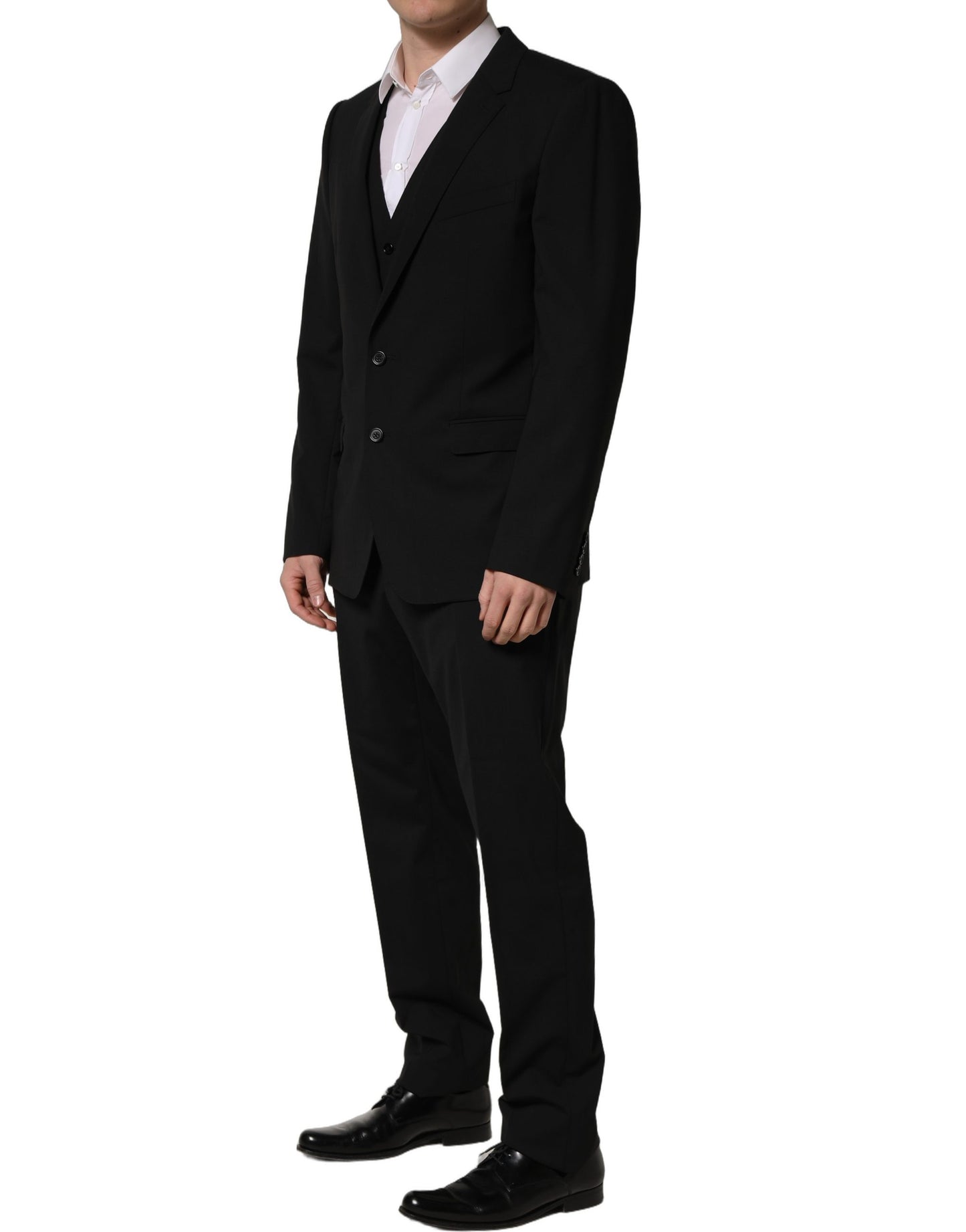 Traje de hombre de 3 piezas Dolce & Gabbana negro de lana de corte entallado formal