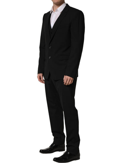 Traje de hombre de 3 piezas Dolce & Gabbana negro de lana de corte entallado formal