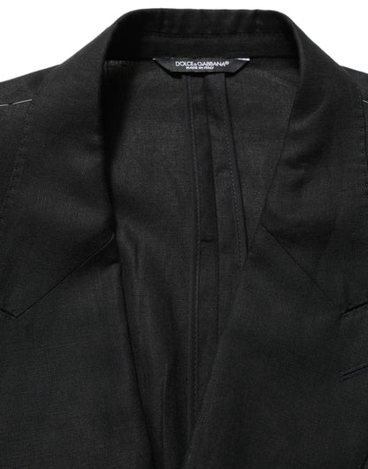 Costume deux pièces Dolce & Gabbana en lin noir, coupe slim, pour homme.