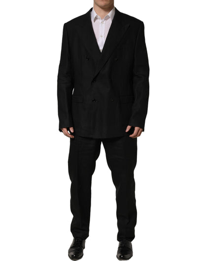 Costume deux pièces Dolce & Gabbana en lin noir, coupe slim, pour homme.