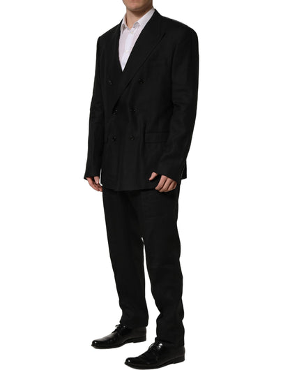 Costume deux pièces Dolce & Gabbana en lin noir, coupe slim, pour homme.