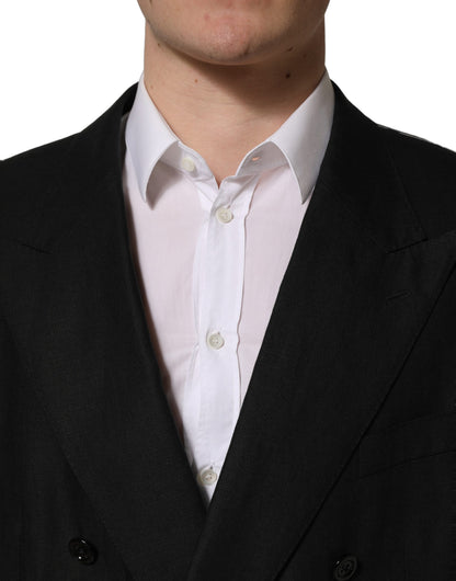 Costume deux pièces Dolce & Gabbana en lin noir, coupe slim, pour homme.