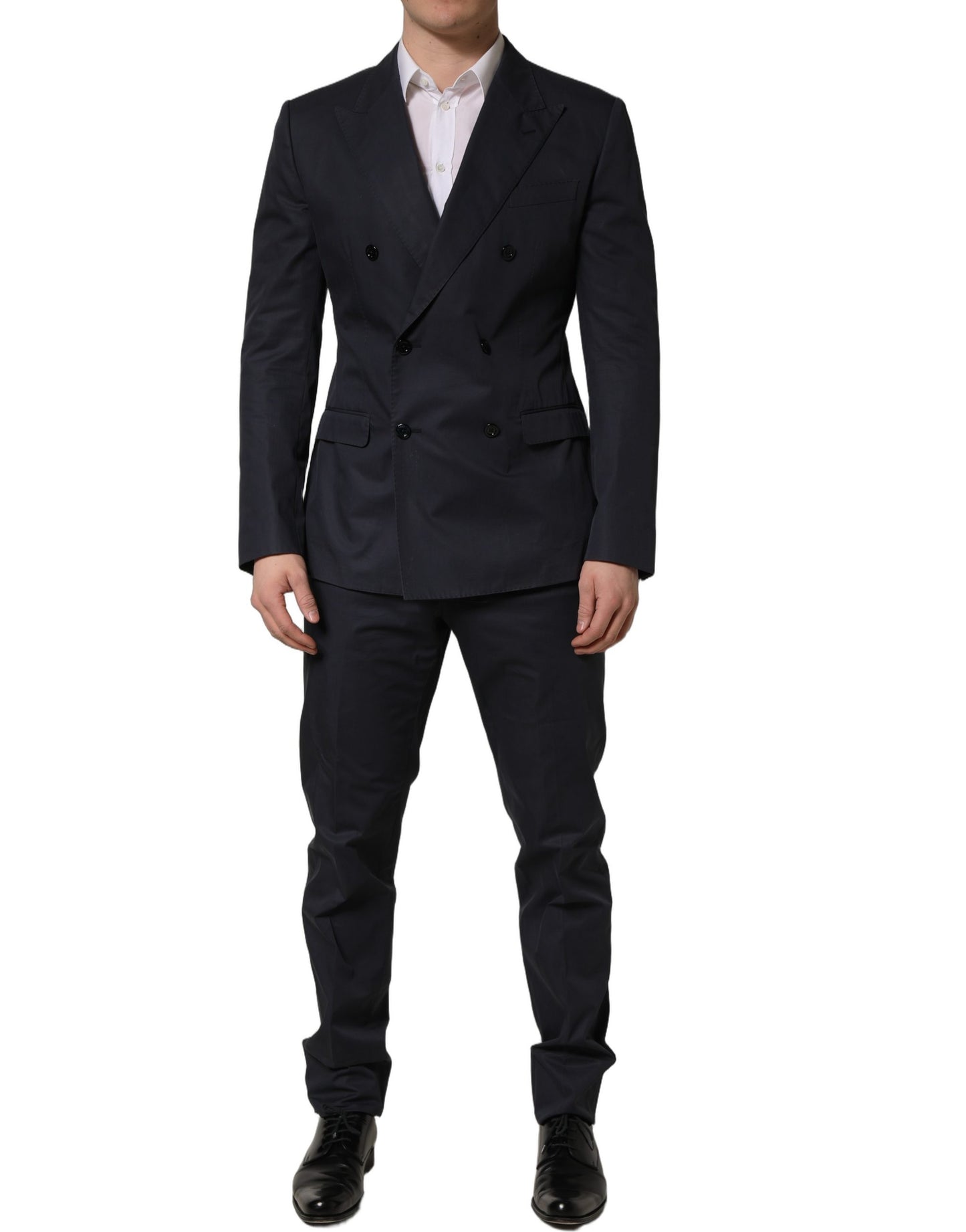 Traje de dos piezas formal ajustado de algodón azul para hombre Dolce & Gabbana