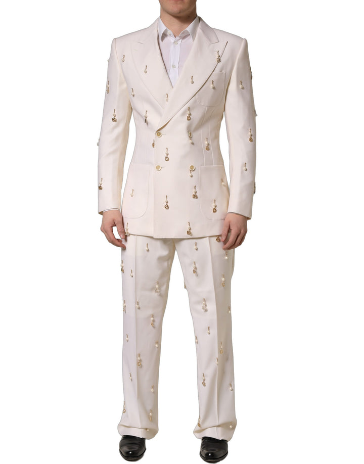Costume Dolce & Gabbana blanc pour homme, 2 pièces, en laine, coupe ajustée, habillé