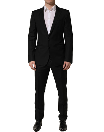 Traje de hombre formal entallado de dos piezas de lana negra Dolce & Gabbana