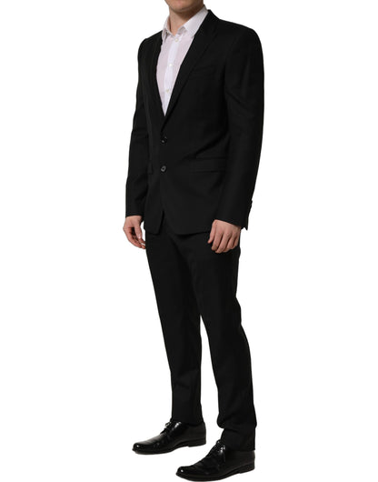 Traje de hombre formal entallado de dos piezas de lana negra Dolce & Gabbana