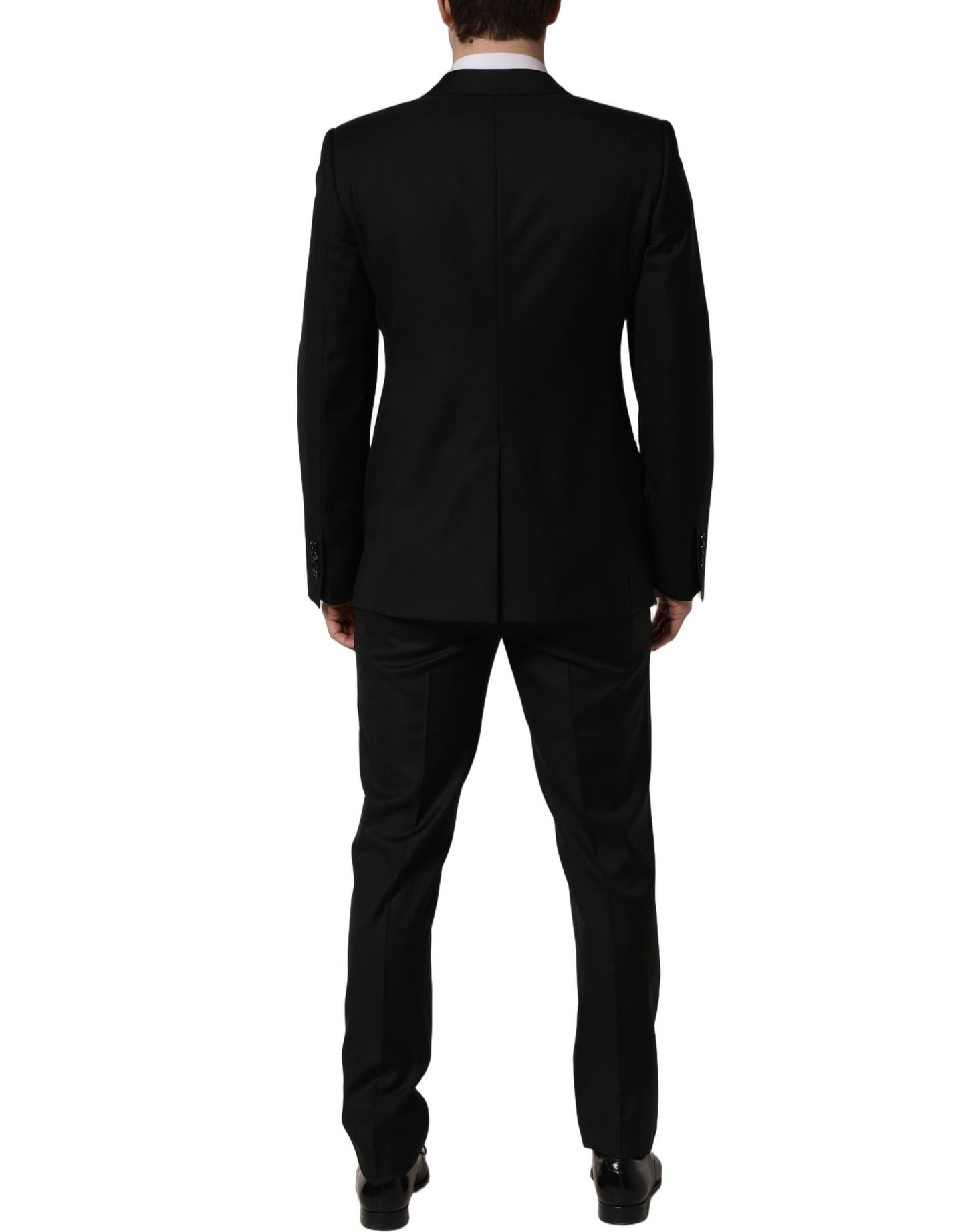 Traje de hombre formal entallado de dos piezas de lana negra Dolce & Gabbana
