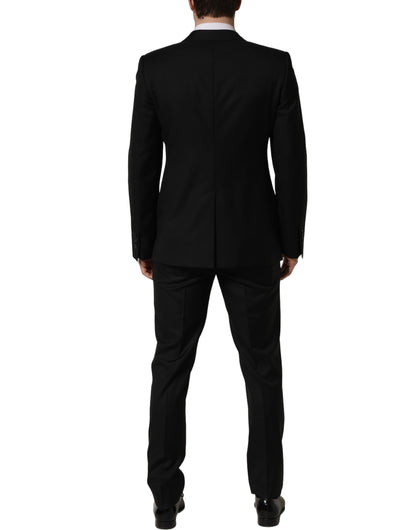 Traje de hombre formal entallado de dos piezas de lana negra Dolce & Gabbana