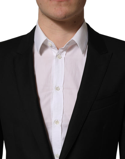 Traje de hombre formal entallado de dos piezas de lana negra Dolce & Gabbana