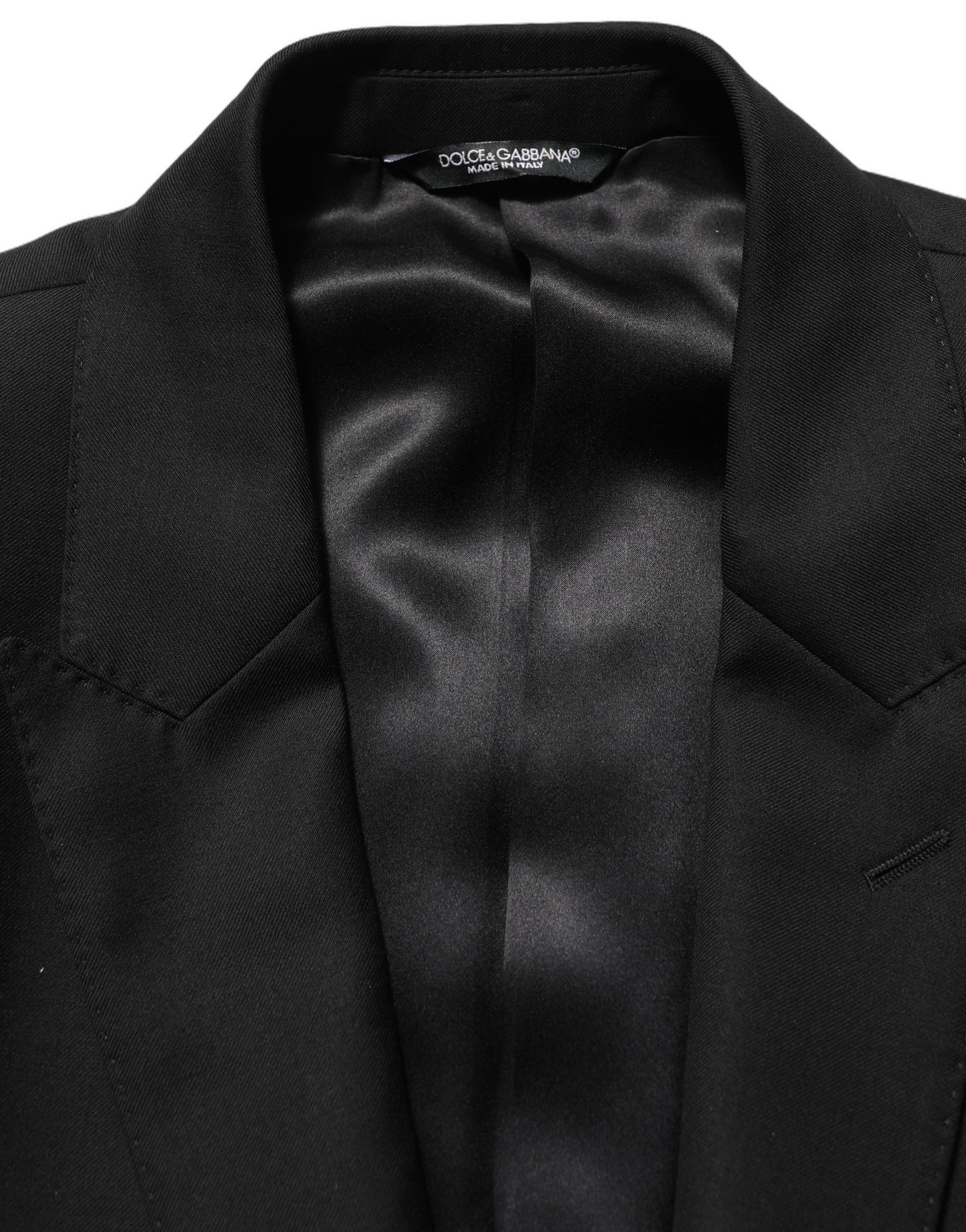Traje de hombre formal entallado de dos piezas de lana negra Dolce & Gabbana