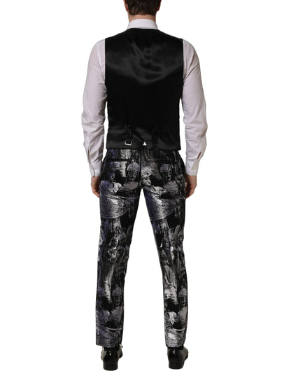 Costume 3 pièces Dolce & Gabbana en jacquard noir coupe slim