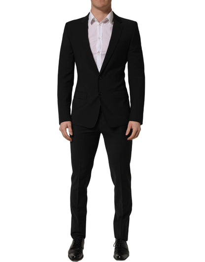 Traje de hombre formal entallado de dos piezas de lana negra Dolce & Gabbana