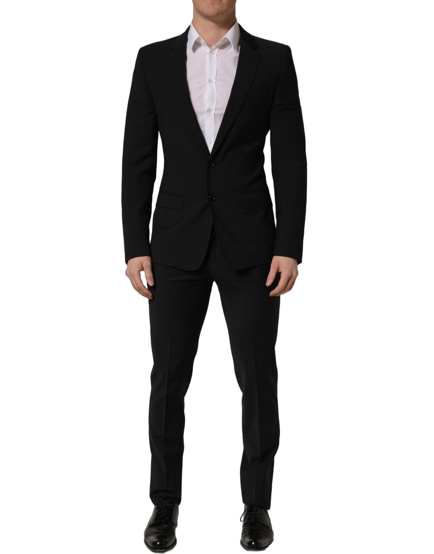 Traje de hombre formal entallado de dos piezas de lana negra Dolce & Gabbana