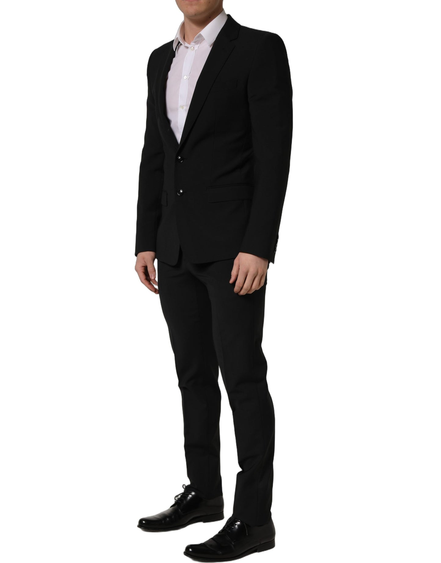 Traje de hombre formal entallado de dos piezas de lana negra Dolce & Gabbana
