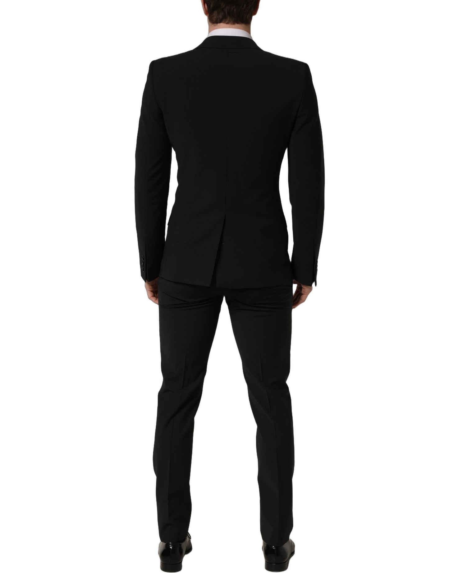 Traje de hombre formal entallado de dos piezas de lana negra Dolce & Gabbana