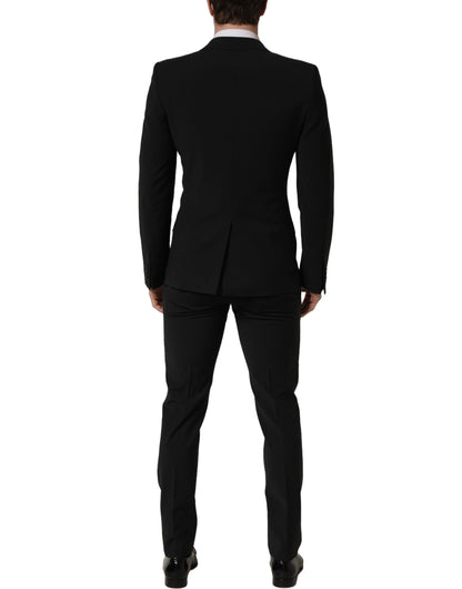 Traje de hombre formal entallado de dos piezas de lana negra Dolce & Gabbana