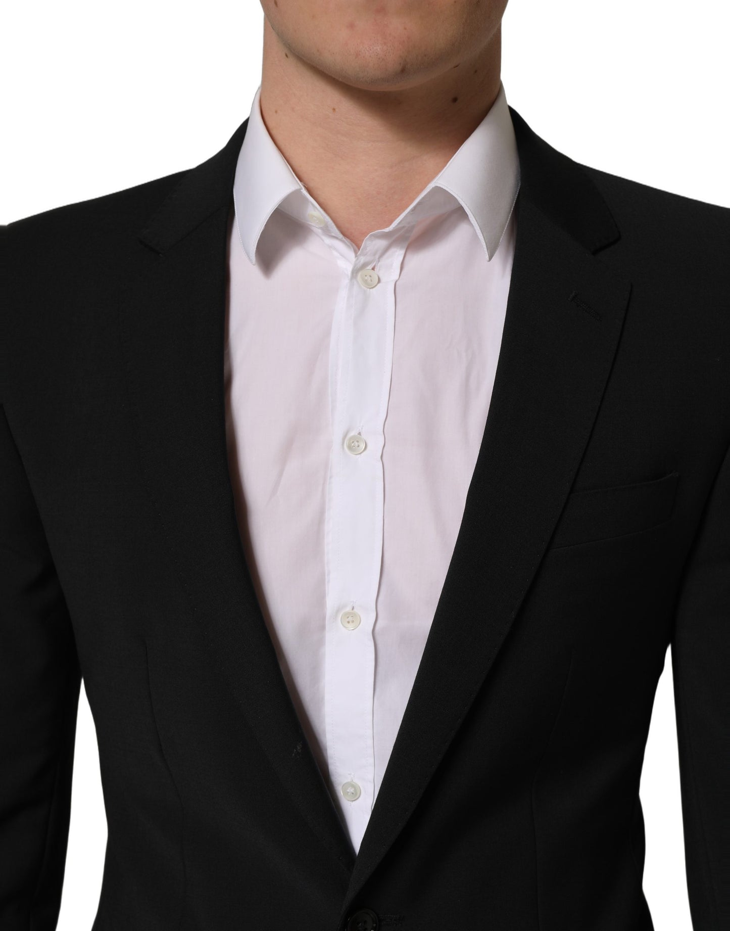 Traje de hombre formal entallado de dos piezas de lana negra Dolce & Gabbana