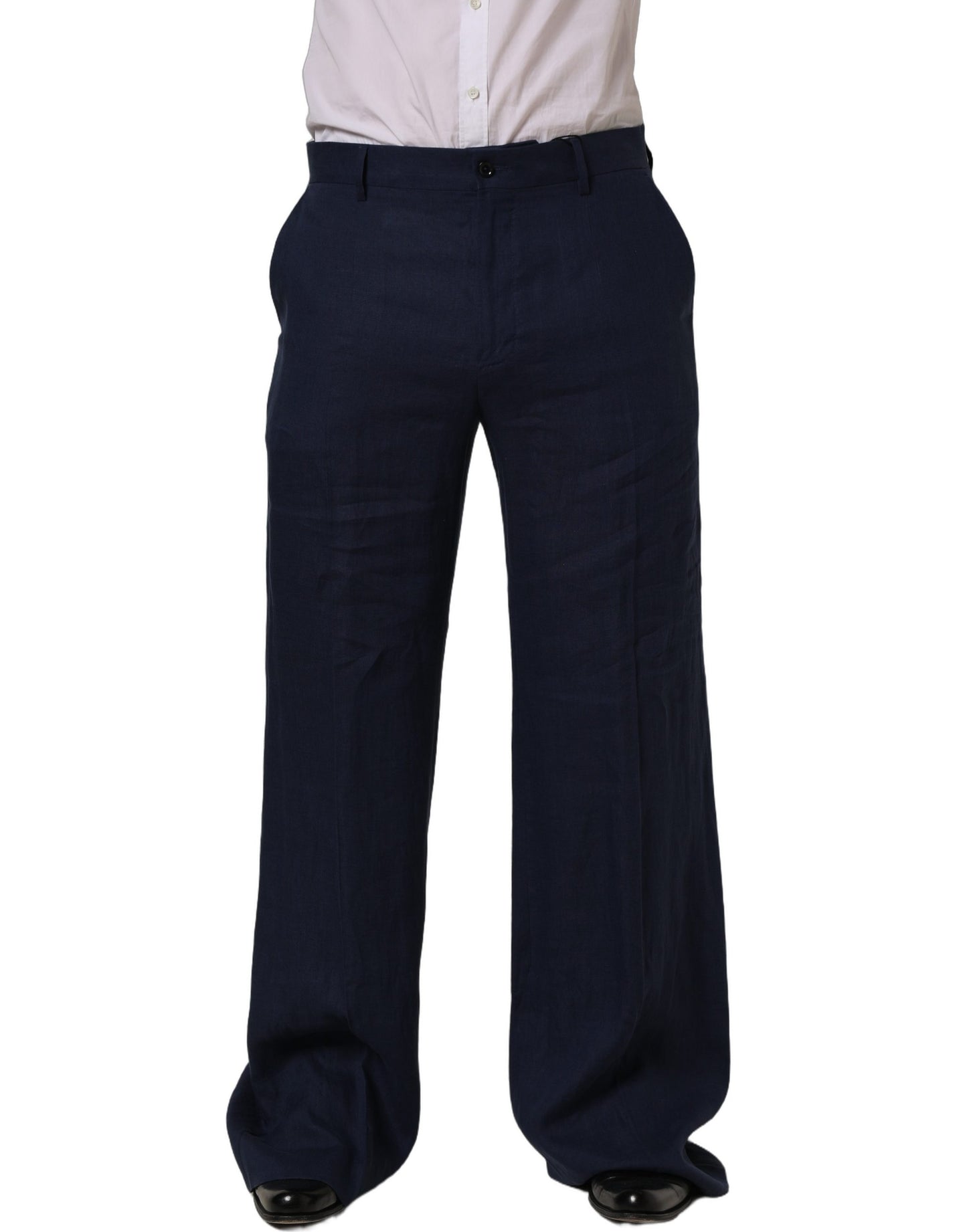 Pantalon de costume droit en lin bleu Dolce & Gabbana pour homme
