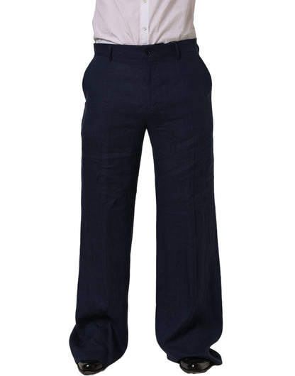 Pantalon de costume droit en lin bleu Dolce & Gabbana pour homme