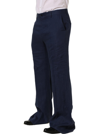 Pantalon de costume droit en lin bleu Dolce & Gabbana pour homme