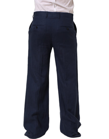 Pantalon de costume droit en lin bleu Dolce & Gabbana pour homme