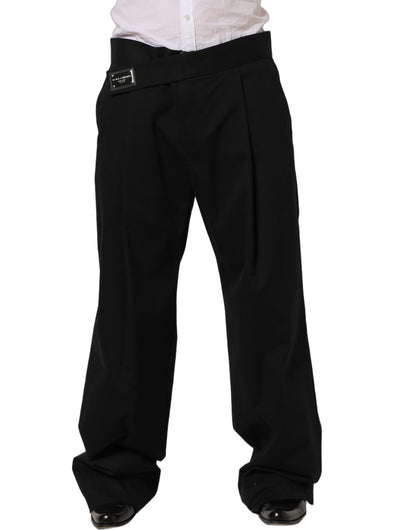 Pantalon de costume Dolce & Gabbana en coton noir à jambe droite