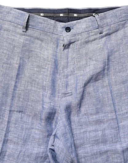 Pantalones rectos de lino azul claro Dolce & Gabbana