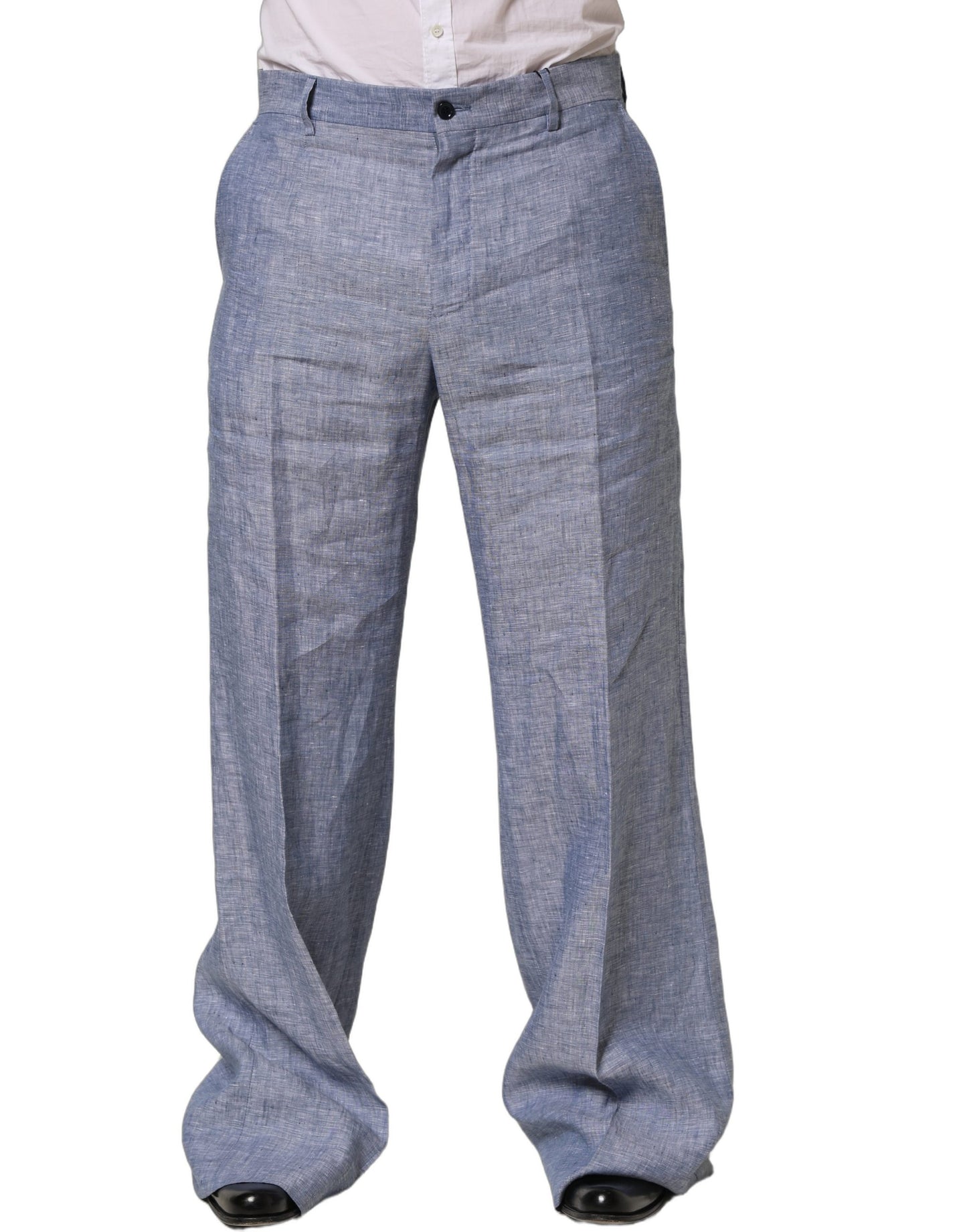 Pantalones rectos de lino azul claro Dolce & Gabbana