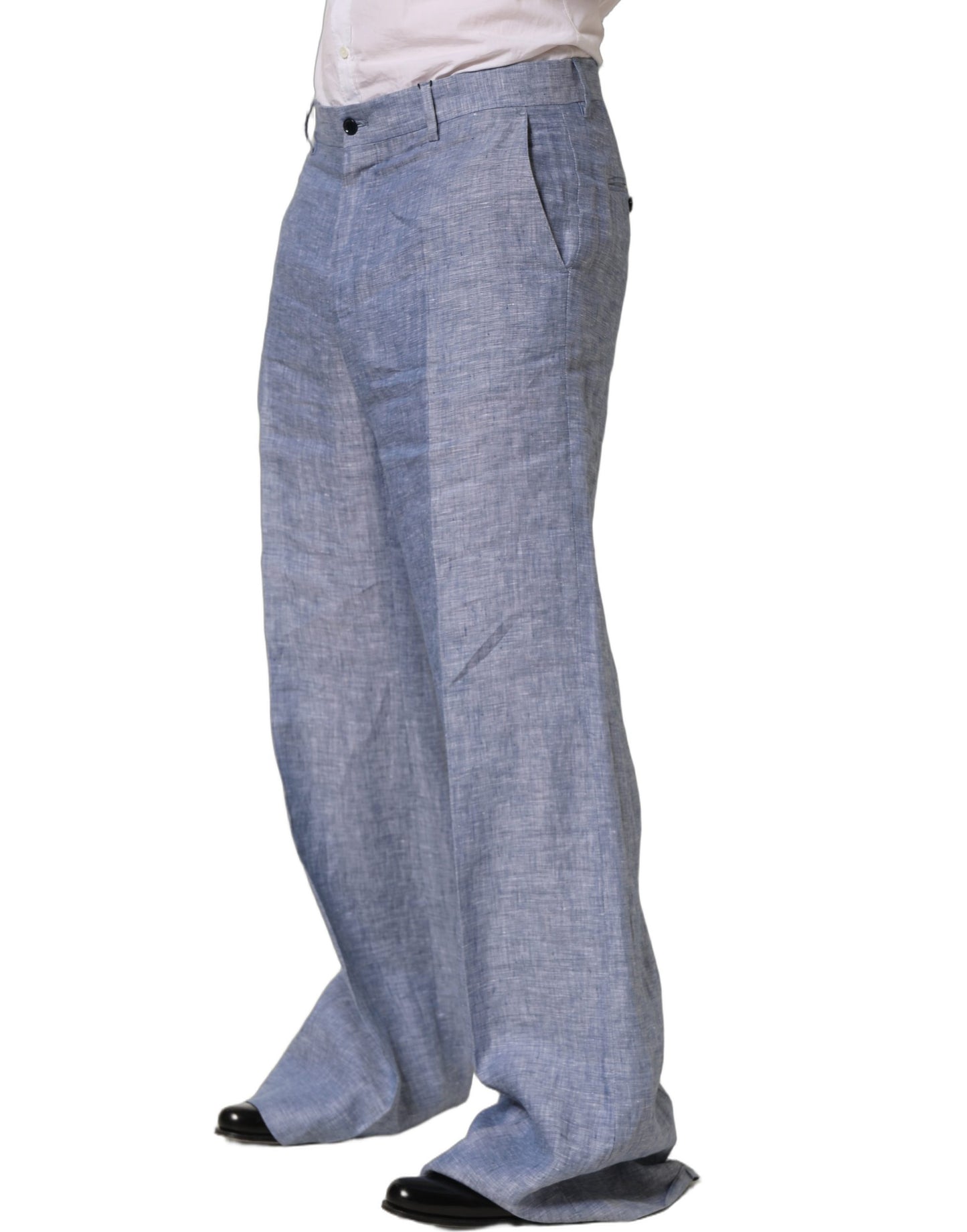 Pantalones rectos de lino azul claro Dolce & Gabbana