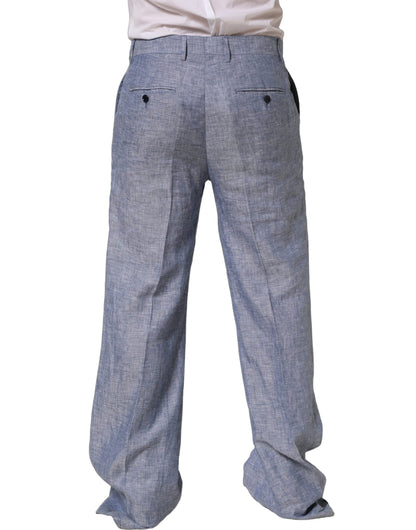 Pantalones rectos de lino azul claro Dolce & Gabbana