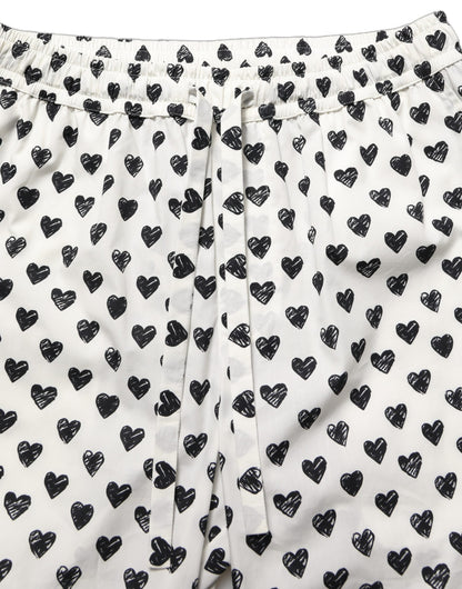 Dolce & Gabbana Pantalones de Hombre Blancos con Estampado Gráfico de Corazones