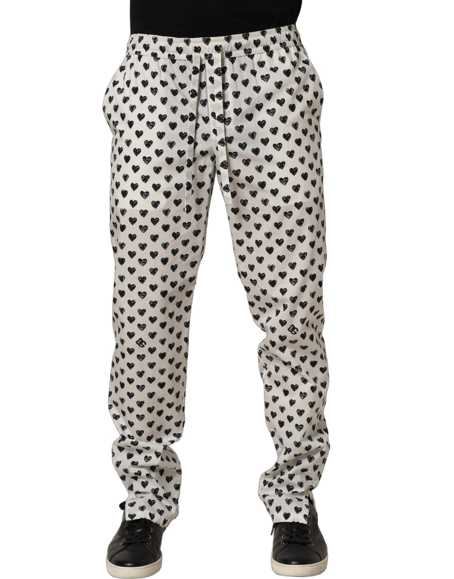 Dolce & Gabbana Pantalones de Hombre Blancos con Estampado Gráfico de Corazones