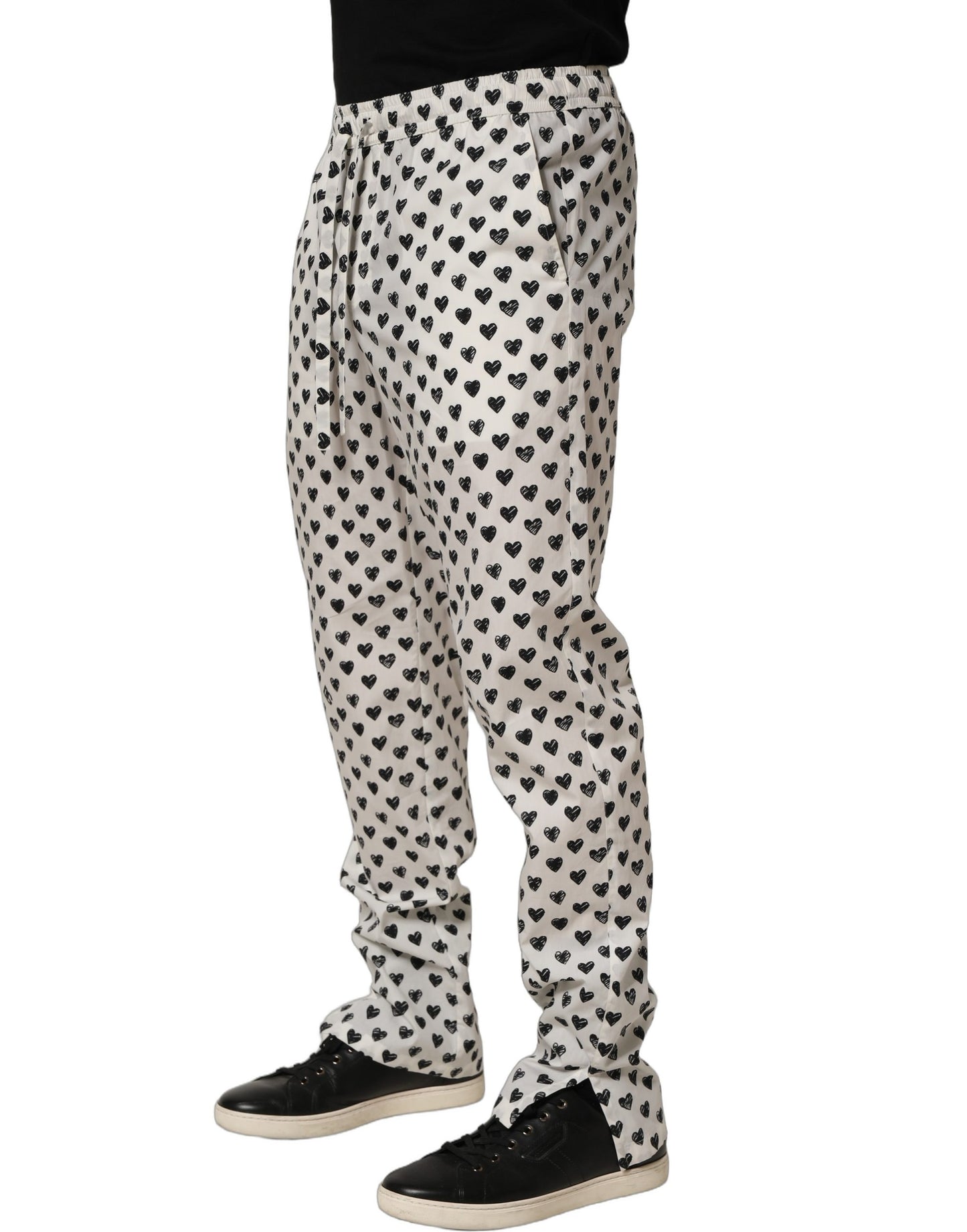 Dolce & Gabbana Pantalones de Hombre Blancos con Estampado Gráfico de Corazones