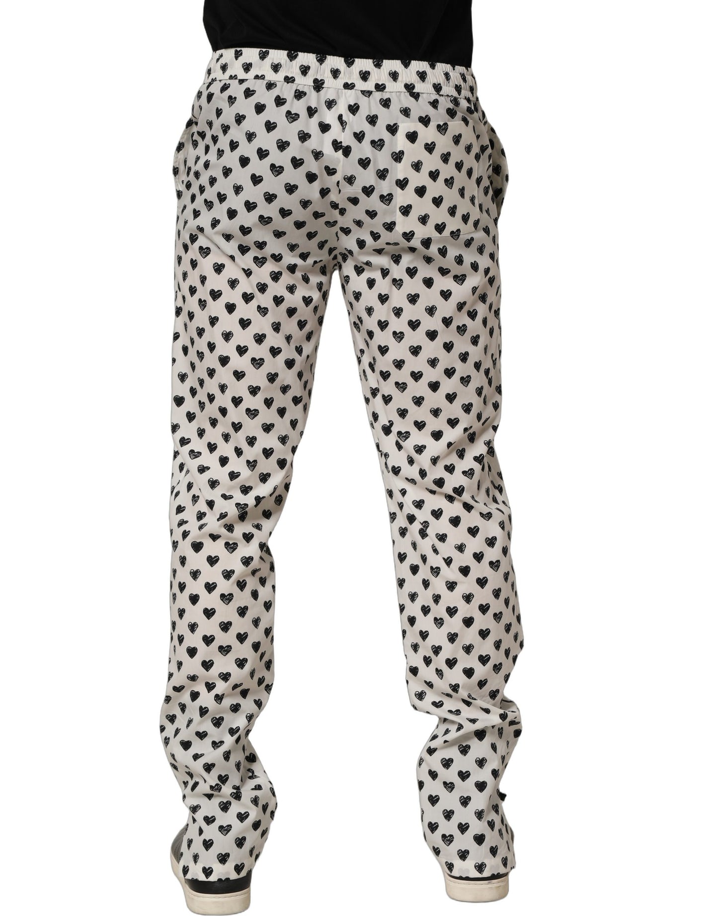 Dolce & Gabbana Pantalones de Hombre Blancos con Estampado Gráfico de Corazones