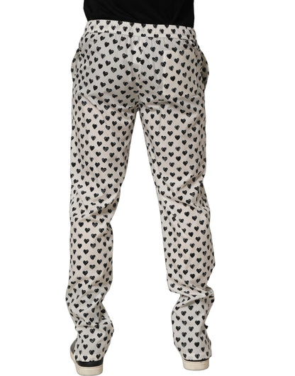 Dolce & Gabbana Pantalones de Hombre Blancos con Estampado Gráfico de Corazones