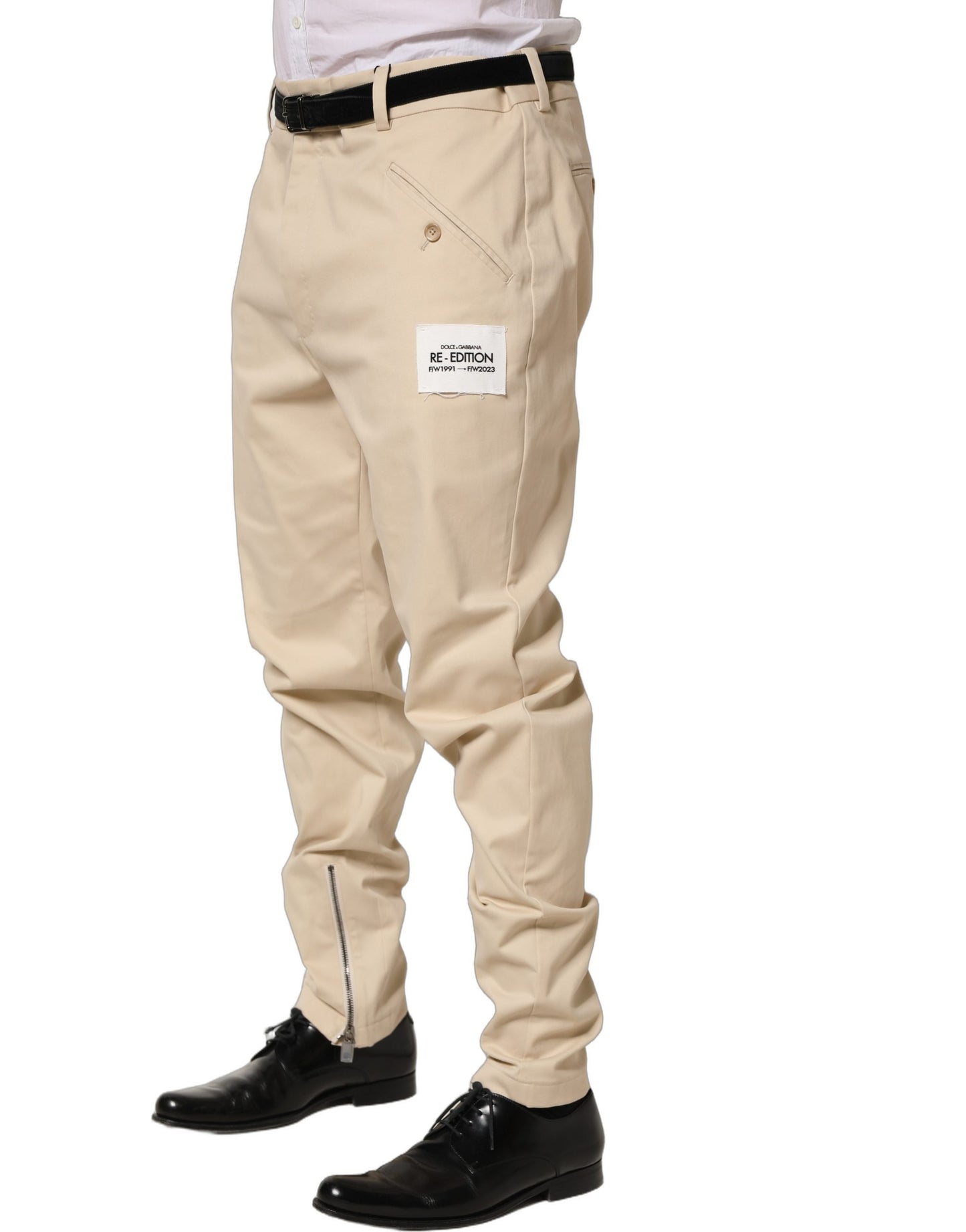 Pantalones cónicos Dolce & Gabbana Re-Edition de tiro medio color beige para hombre