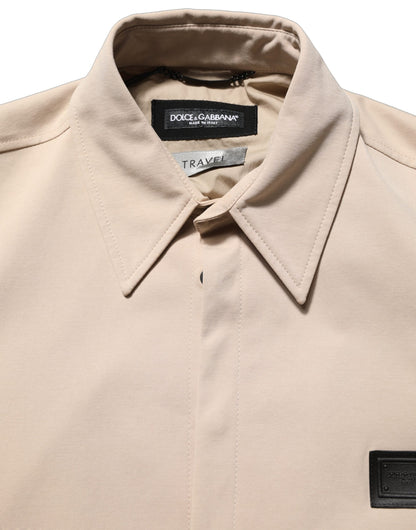 Camisa casual de hombre de algodón con logo beige Dolce & Gabbana
