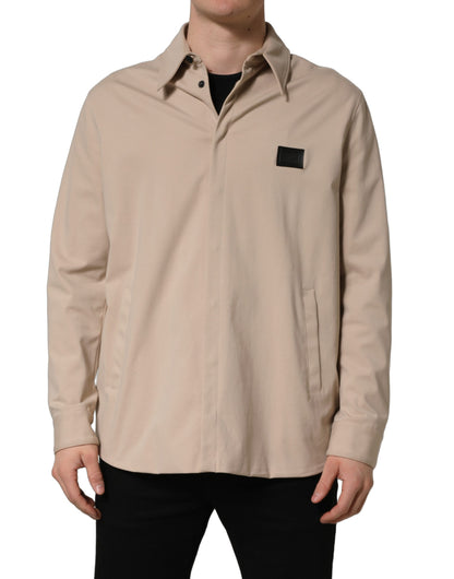 Camisa casual de hombre de algodón con logo beige Dolce & Gabbana