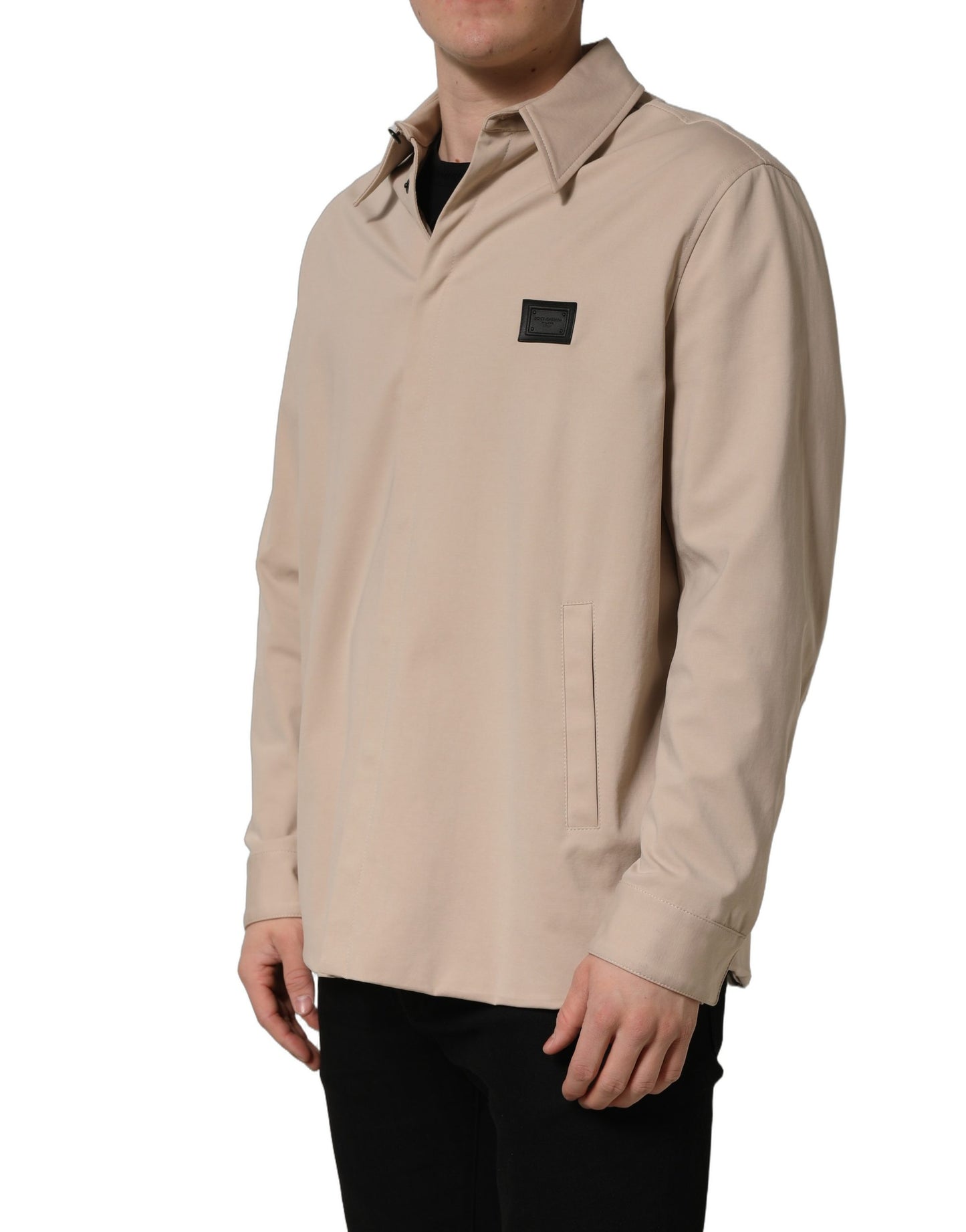 Camisa casual de hombre de algodón con logo beige Dolce & Gabbana