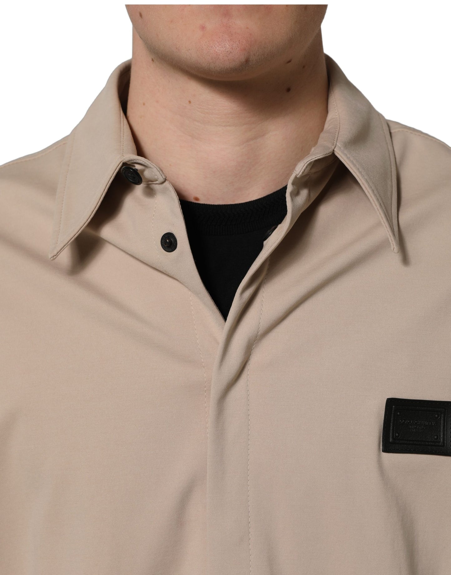 Camisa casual de hombre de algodón con logo beige Dolce & Gabbana