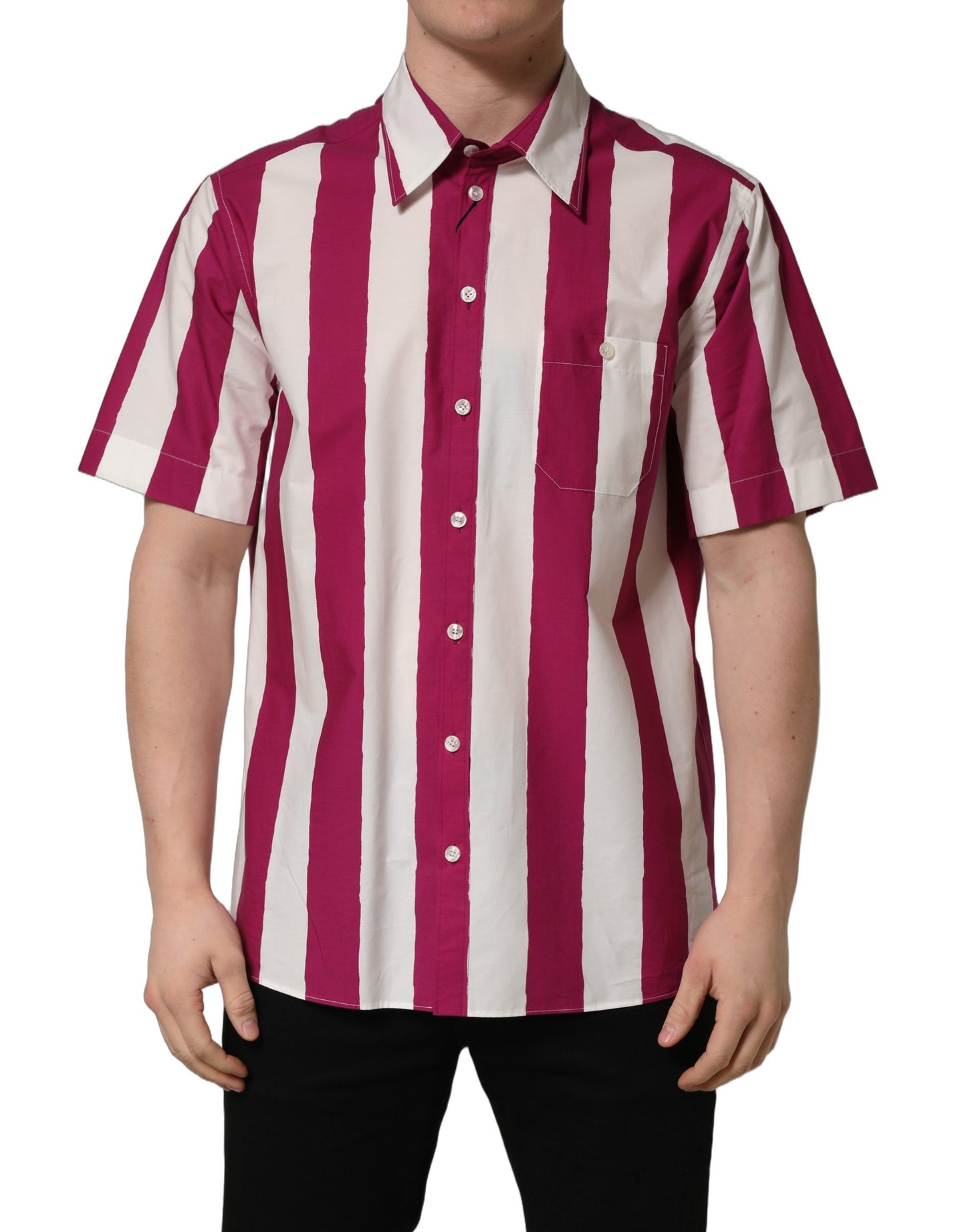 Chemise homme Dolce & Gabbana à manches courtes rayée blanche et marron