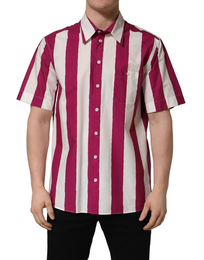 Chemise homme Dolce & Gabbana à manches courtes rayée blanche et marron