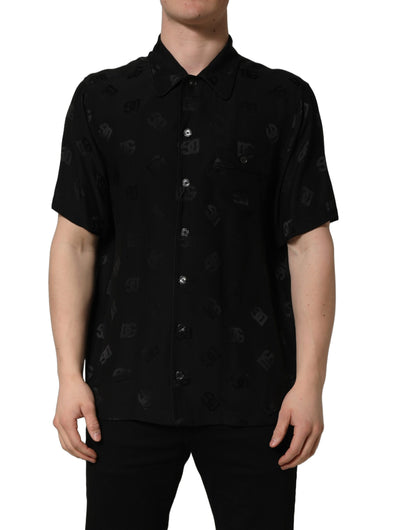 Camisa de hombre Dolce & Gabbana negra de manga corta con monograma del logo