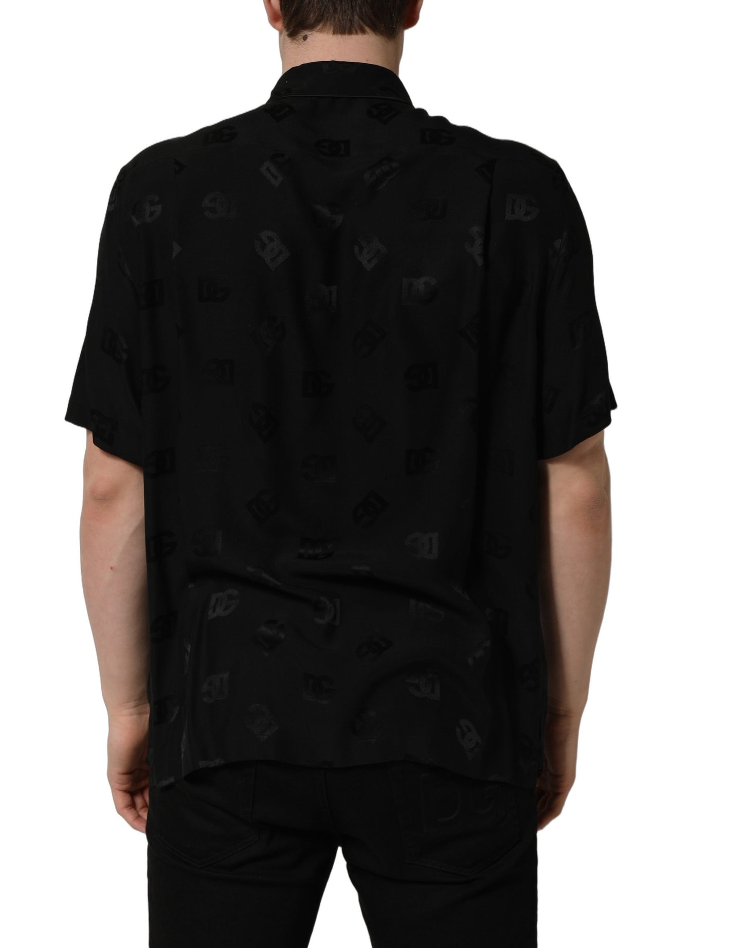 Camisa de hombre Dolce & Gabbana negra de manga corta con monograma del logo
