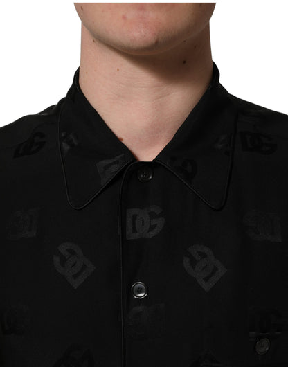 Camisa de hombre Dolce & Gabbana negra de manga corta con monograma del logo