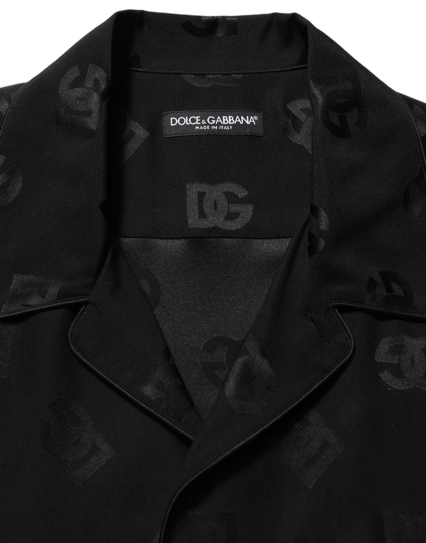 Camisa de hombre Dolce & Gabbana negra de manga corta con monograma del logo