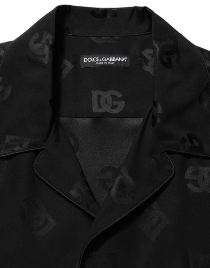 Camisa de hombre Dolce & Gabbana negra de manga corta con monograma del logo