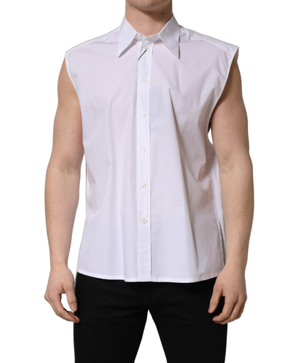 Camisa de vestir formal sin mangas de algodón blanco de Dolce & Gabbana