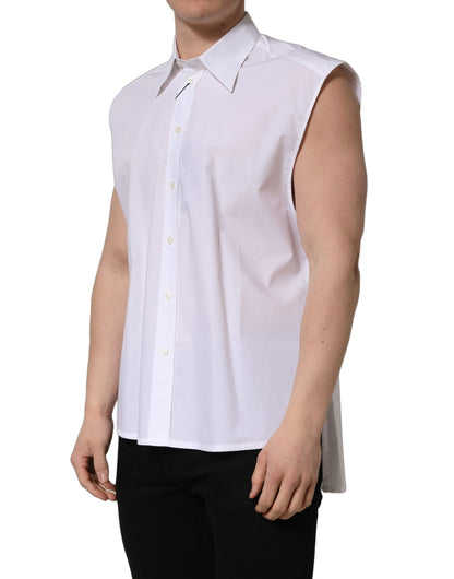 Camisa de vestir formal sin mangas de algodón blanco de Dolce & Gabbana