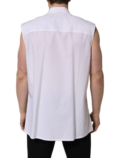 Camisa de vestir formal sin mangas de algodón blanco de Dolce & Gabbana